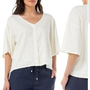 NWT Liverpool cream linen short sleeve button down small